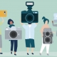 Character illustration of photographers with cameras